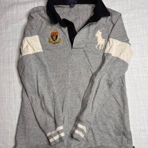 VTG Ralph Lauren Polo Rugby Long Sleeve Boys Gray Embroidered